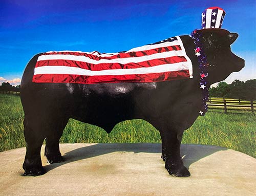 Bull Statue with Flag